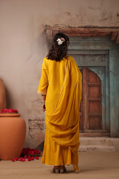 Mustard Grace Embroidery Mul Cotton Palazzo Suit