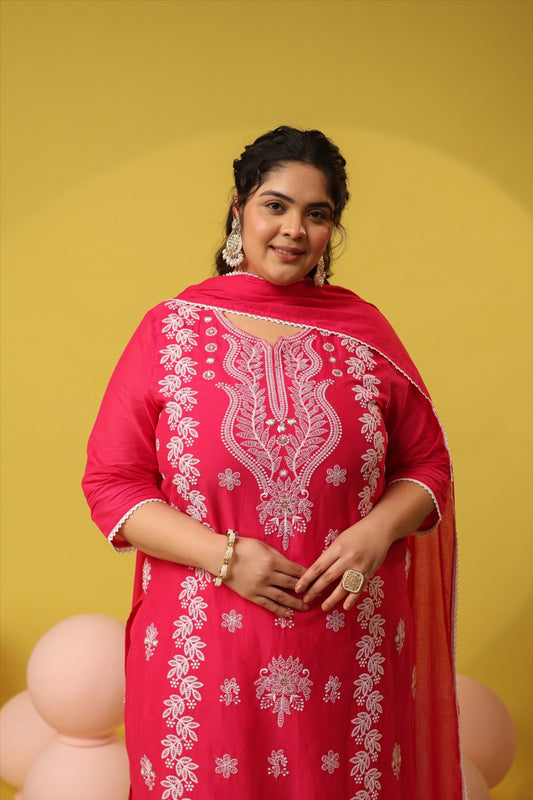 Rani Pink Embroidery Mul Cotton Suit