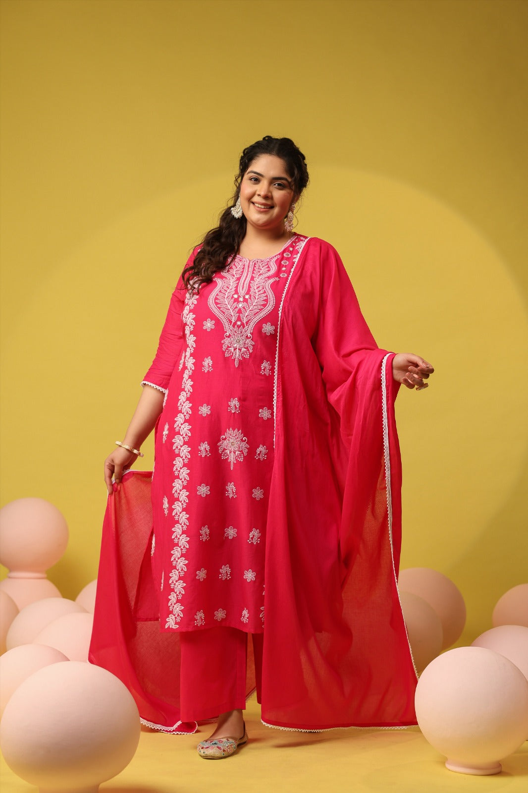 Rani Pink Embroidery Mul Cotton Suit