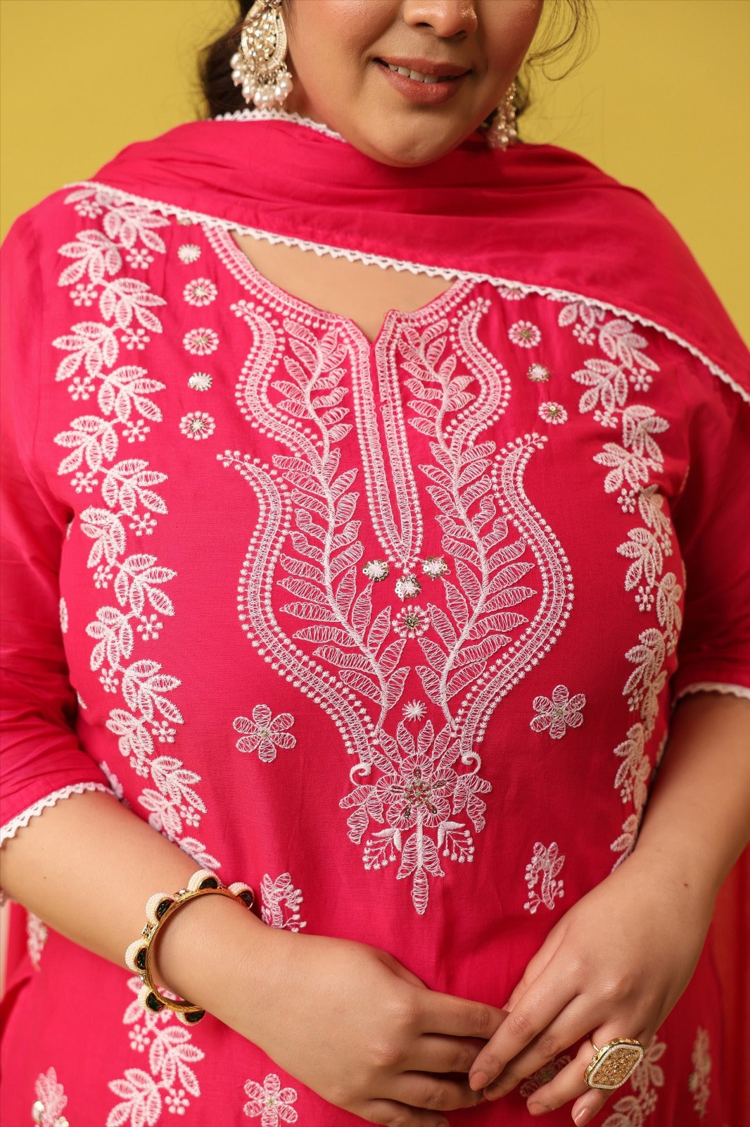Rani Pink Embroidery Mul Cotton Suit
