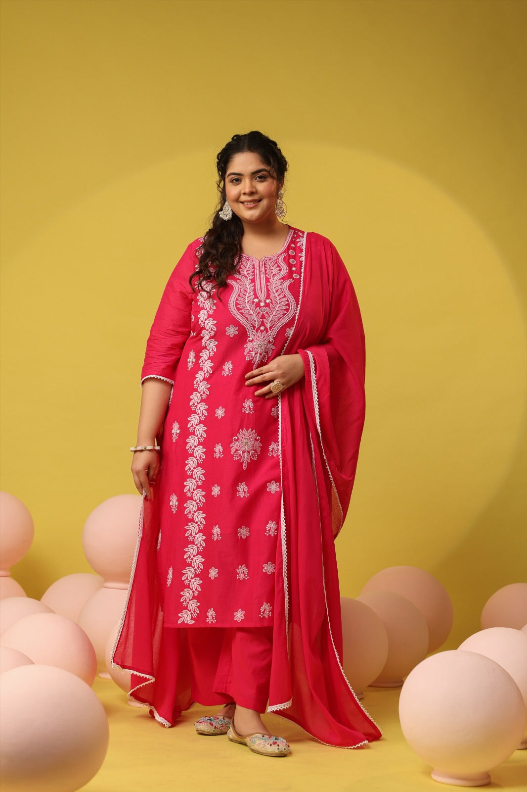 Rani Pink Embroidery Mul Cotton Suit