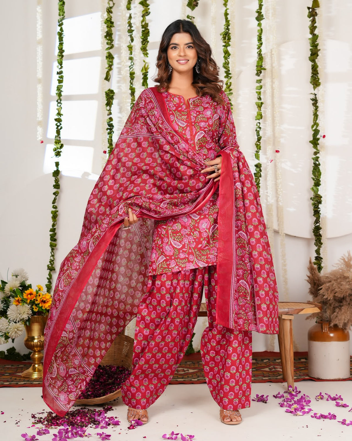 Red Phulwari Cotton Farsi Salwar Suit