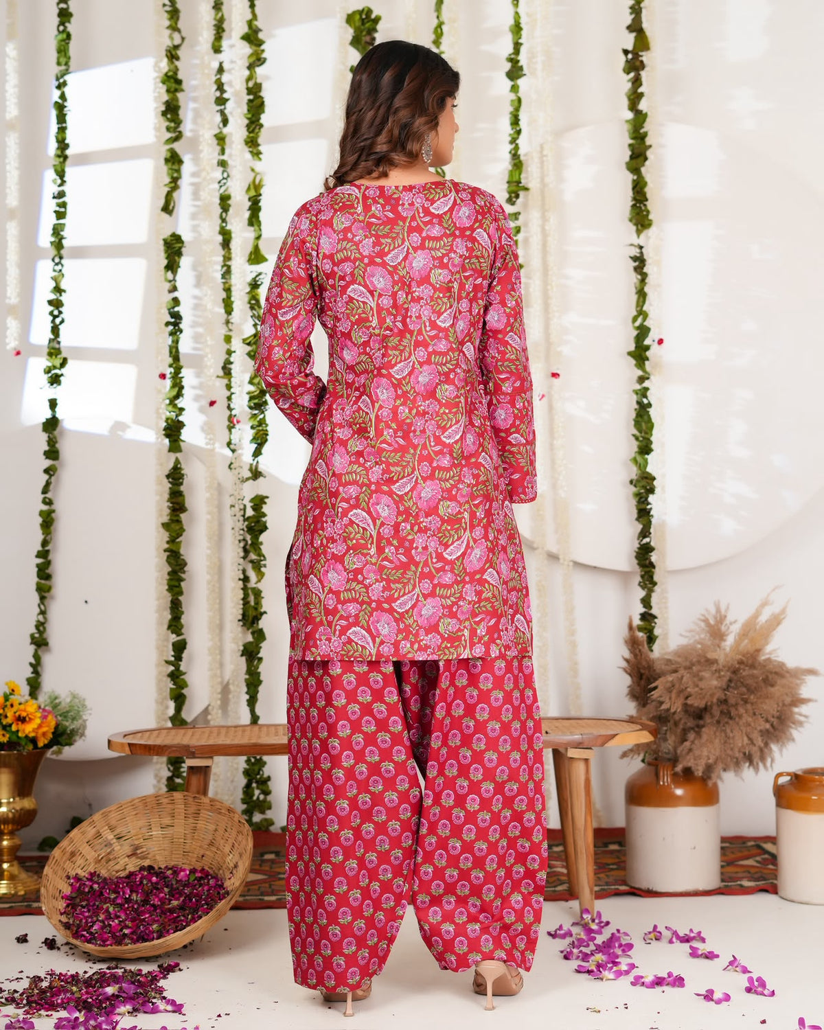 Red Phulwari Cotton Farsi Salwar Suit