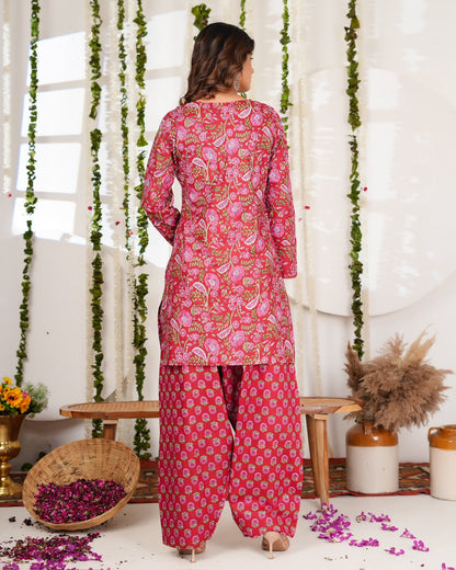 Red Phulwari Cotton Farsi Salwar Suit