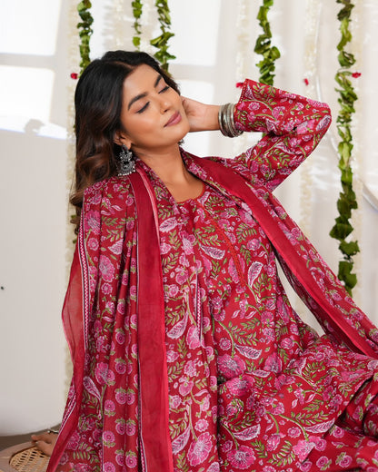 Red Phulwari Cotton Farsi Salwar Suit