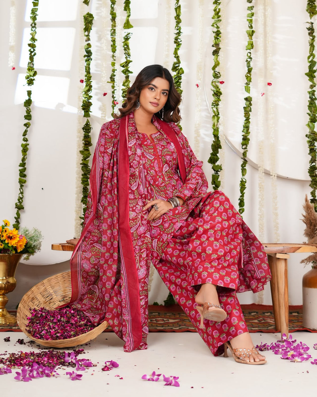 Red Phulwari Cotton Farsi Salwar Suit