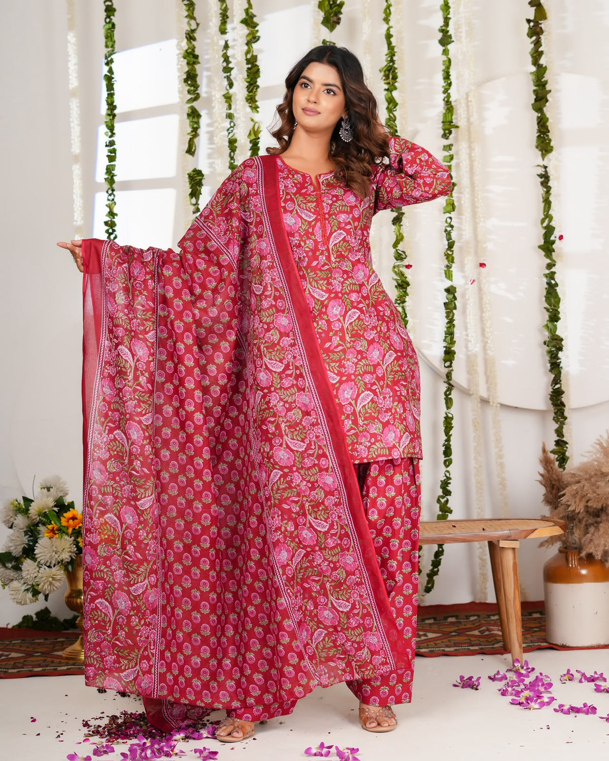 Red Phulwari Cotton Farsi Salwar Suit