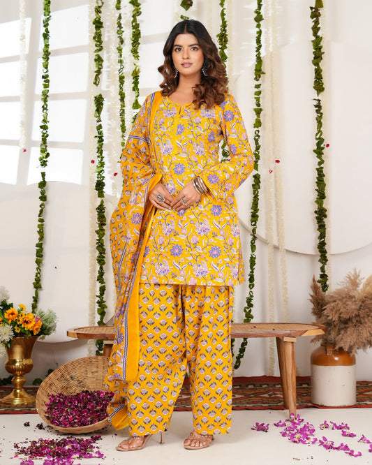 Yellow Basant Cotton Farsi Salwar Suit
