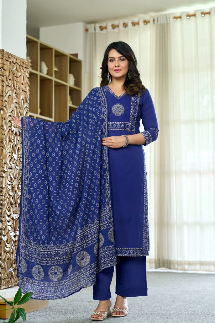 hand block printed kurta set with dupatta