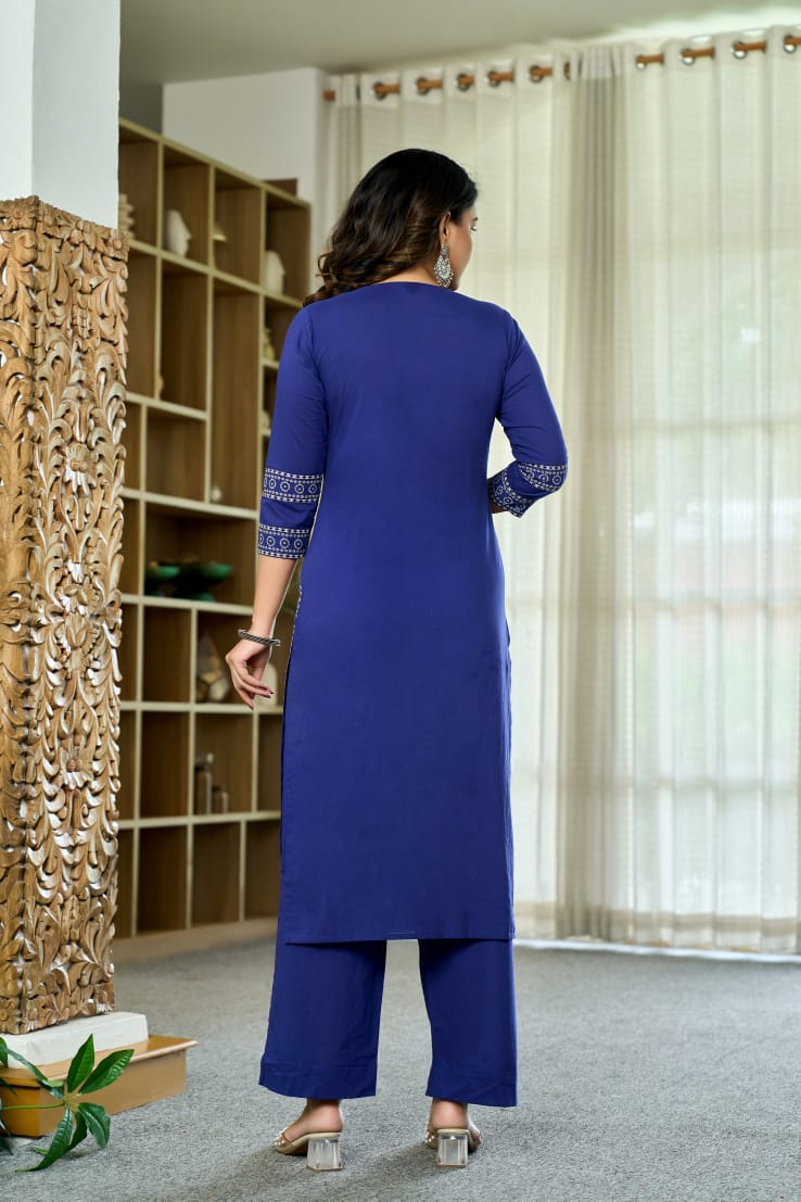 Blue Mandala Yoke Cotton Dupatta Set