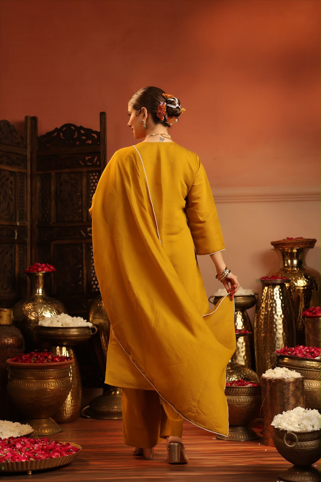 Mustard Silk Festive Embroidery Suit