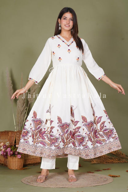Maroon Amber Floral Pop Cotton Anarkali Suit