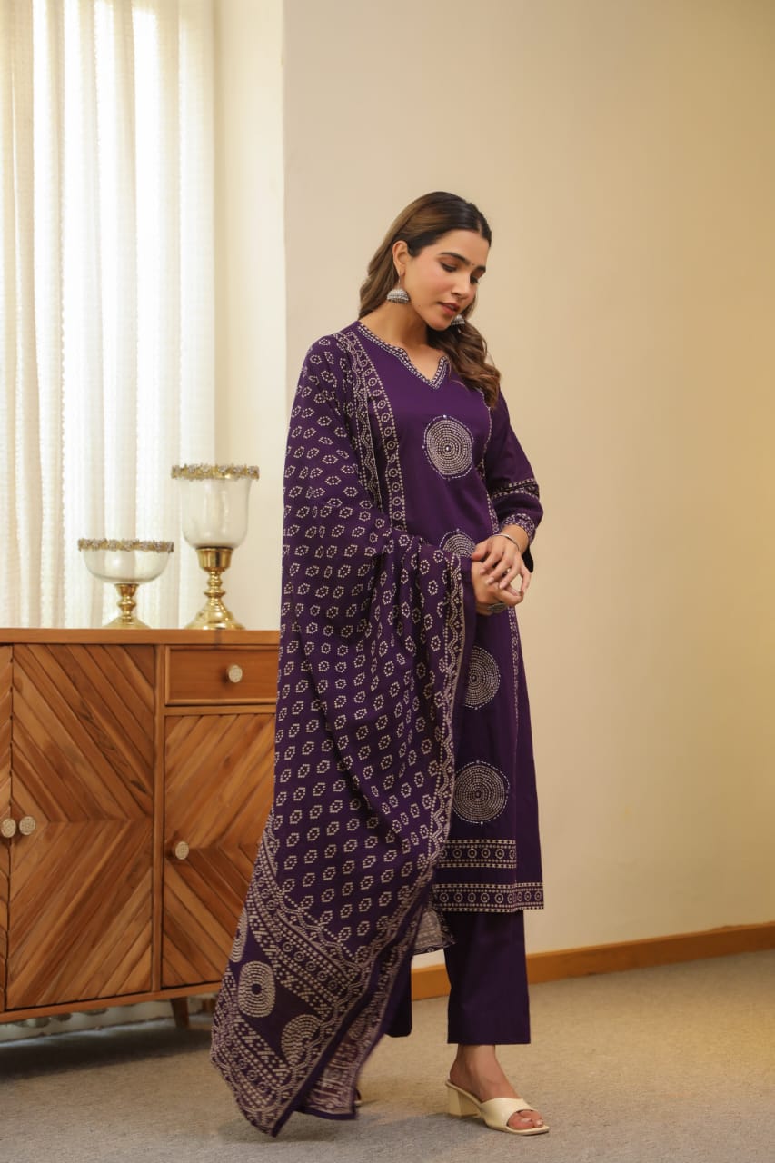 hand block printed kurta set with dupatta