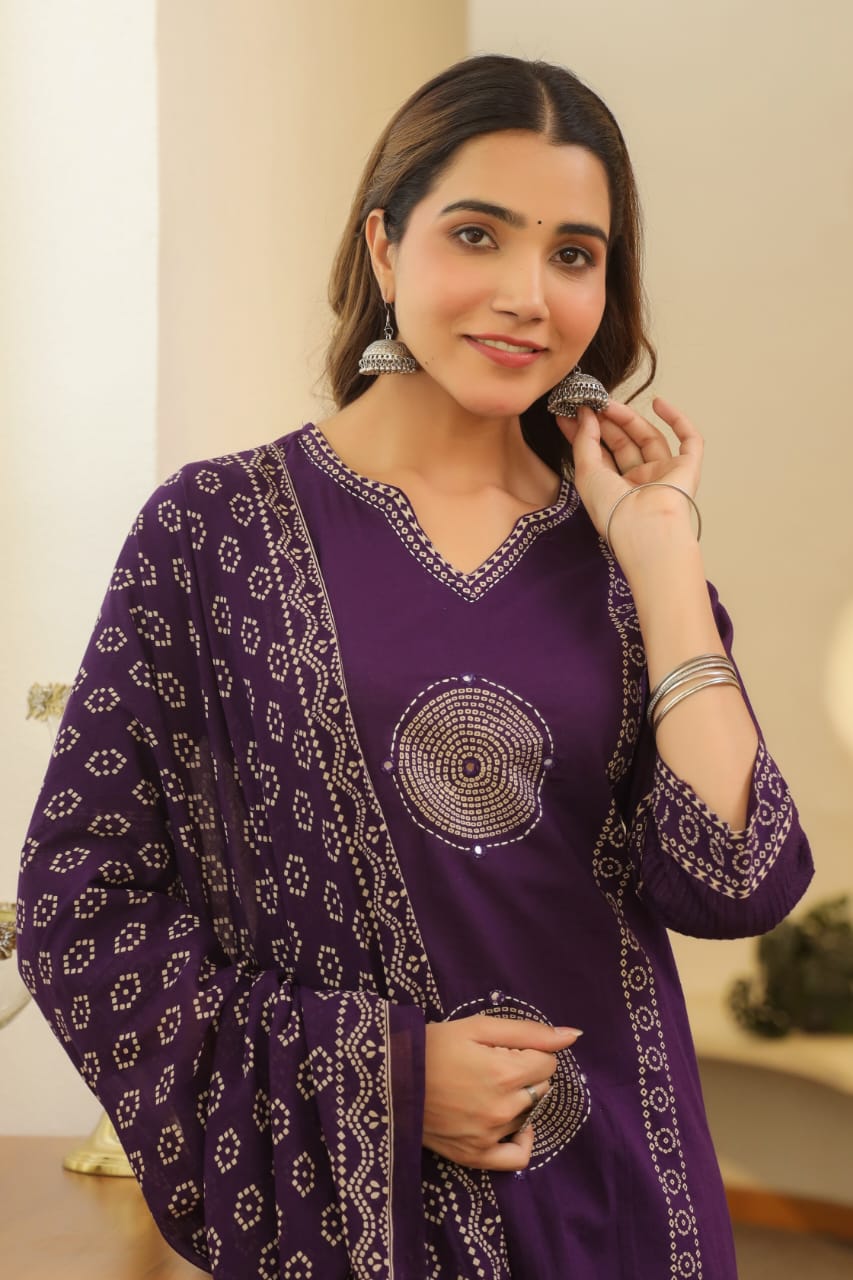 Purple Mandala Matrix Cotton Dupatta Set