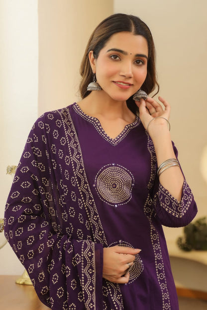 Purple Mandala Matrix Cotton Dupatta Set