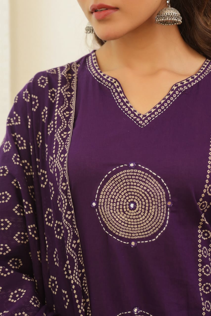 Purple Mandala Matrix Cotton Dupatta Set