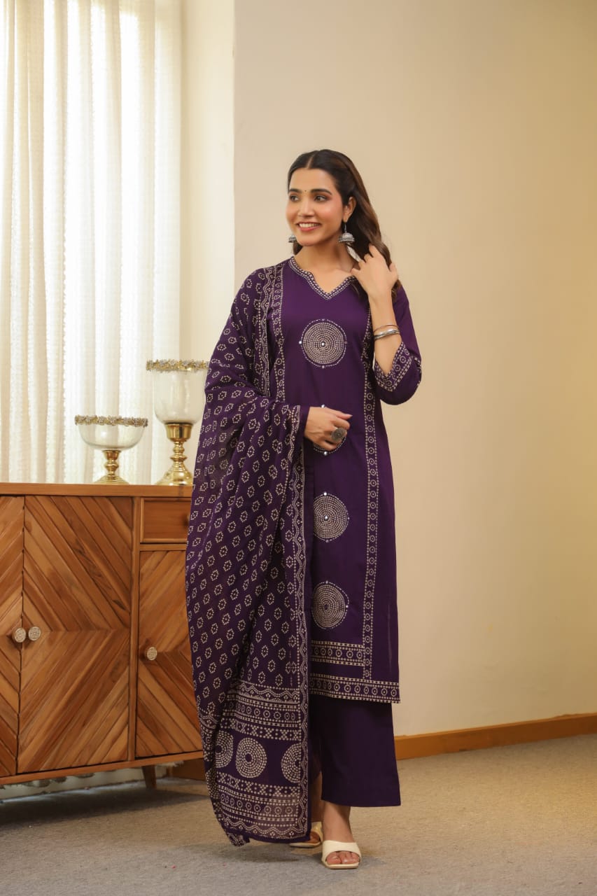 Purple Mandala Matrix Cotton Dupatta Set