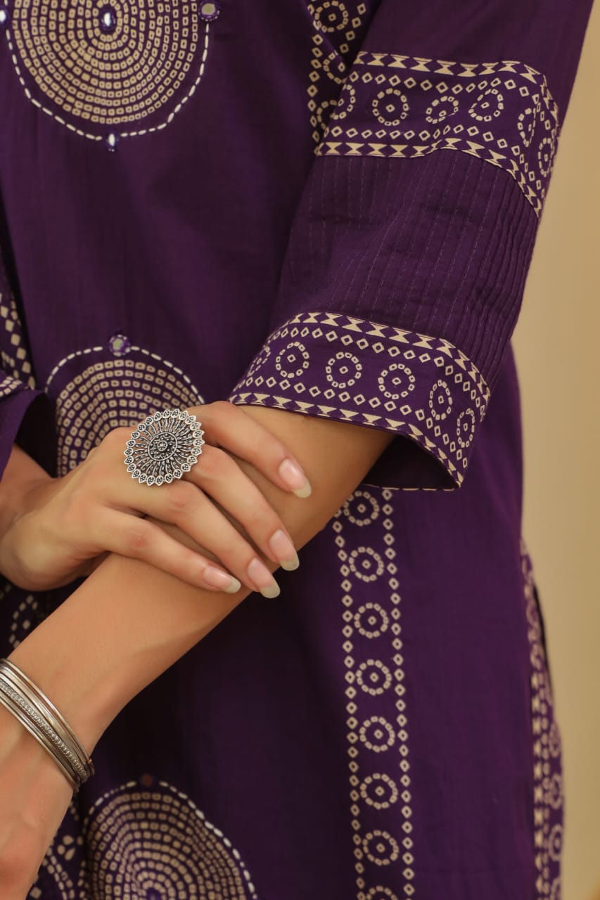 Purple Mandala Matrix Cotton Dupatta Set