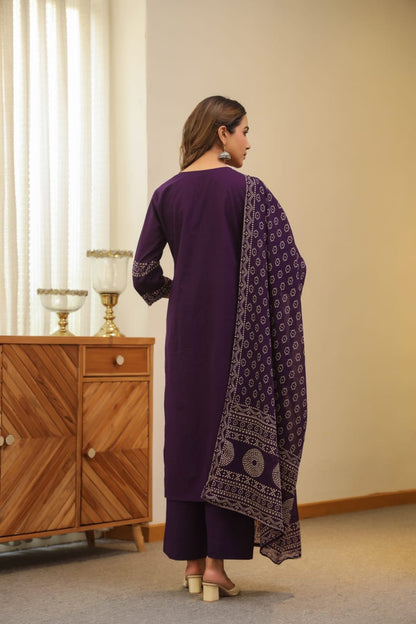 Purple Mandala Matrix Cotton Dupatta Set