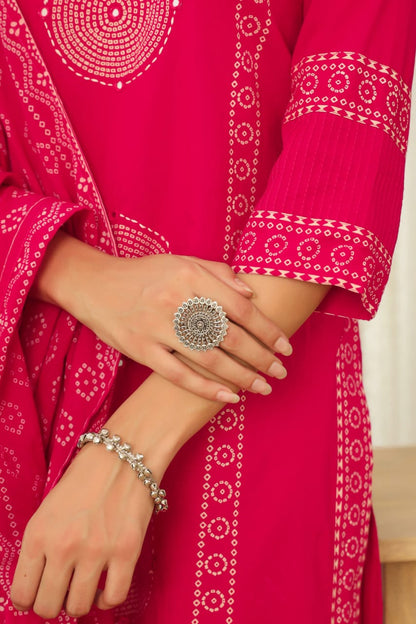 Pink Mandala Matrix Cotton Dupatta Set
