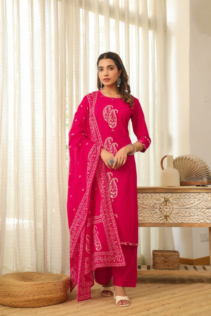 hand block printed kurta set with dupatta