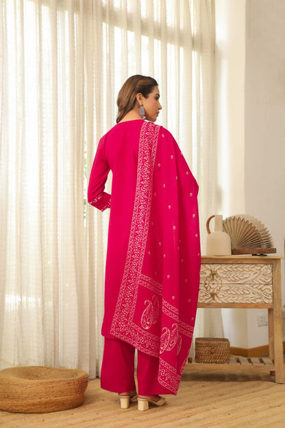 Pink Paisley Cotton Dupatta Set