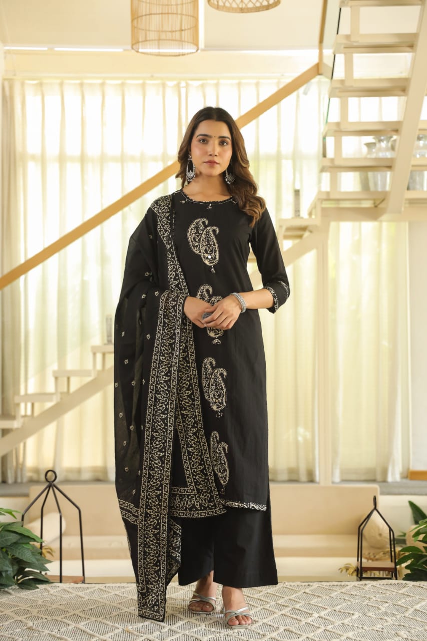 hand block printed kurta set with dupatta