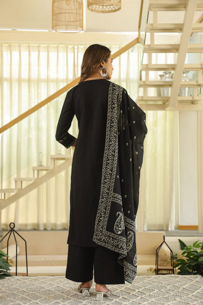 Black Paisley Cotton Dupatta Set