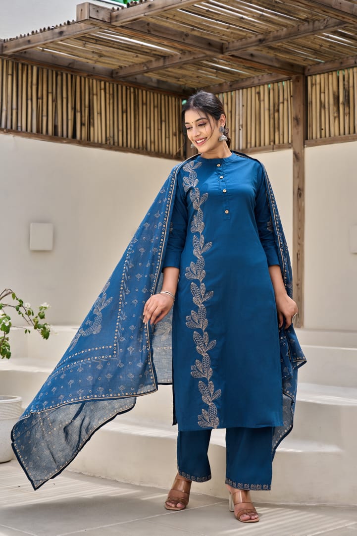 hand block printed kurta set with dupatta