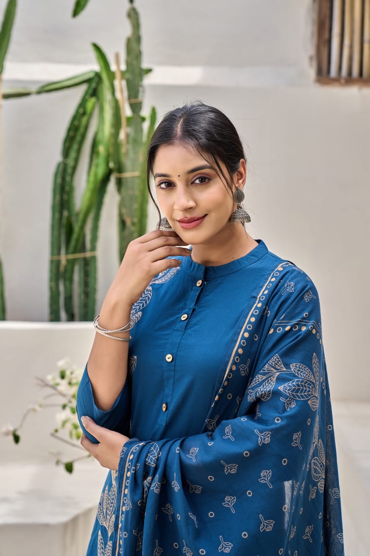 hand block printed kurta set with dupatta