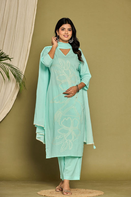 hand block printed kurta set with dupatta