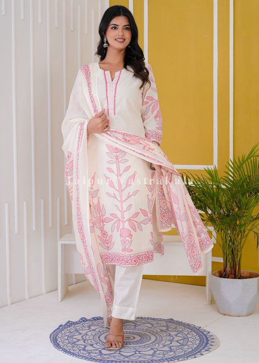 hand block printed kurta set with dupatta