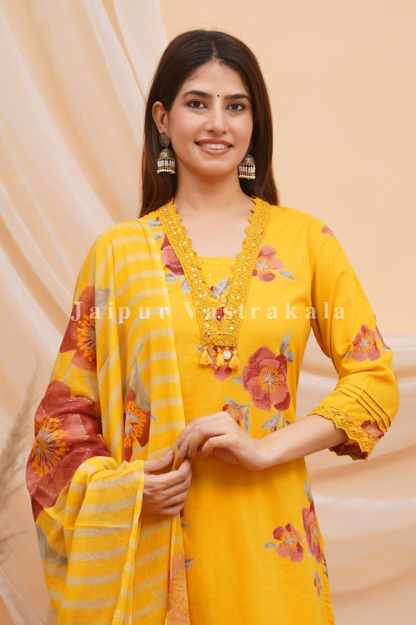 Yellow Bahaar Cotton Dupatta Set