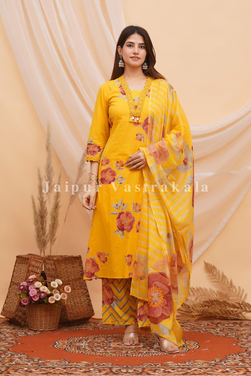 Yellow Bahaar Cotton Dupatta Set