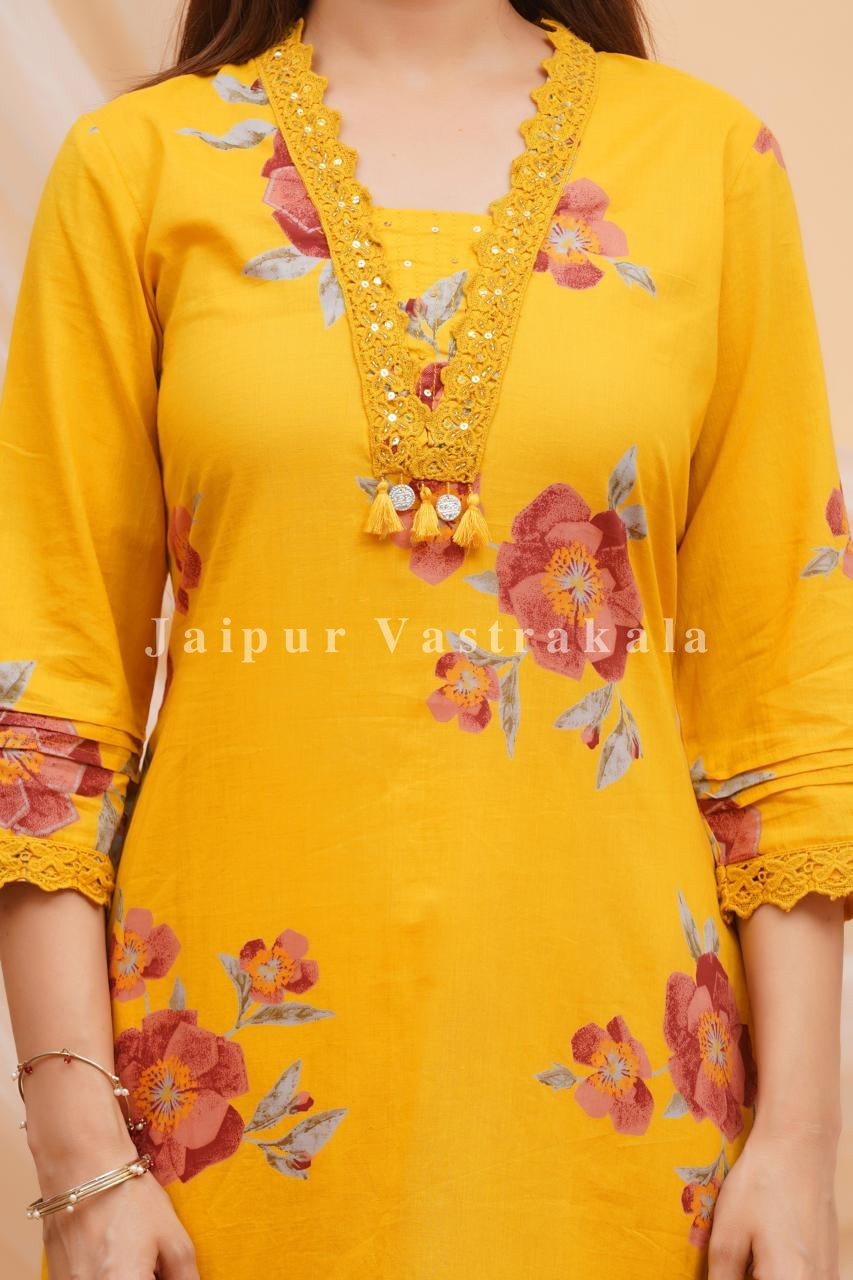 Yellow Bahaar Cotton Dupatta Set