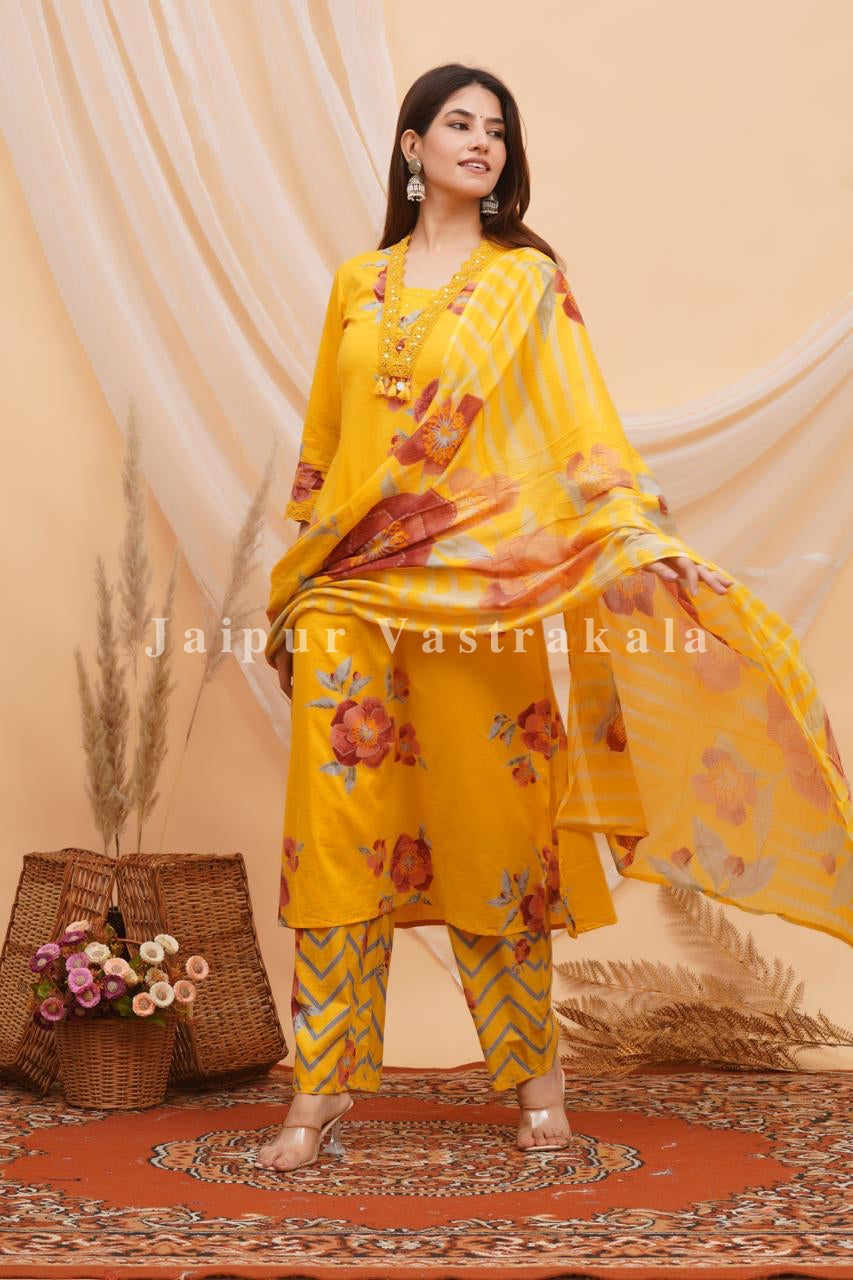 Yellow Bahaar Cotton Dupatta Set