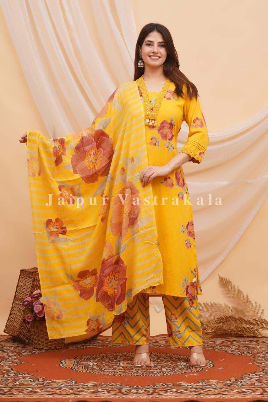 Yellow Bahaar Cotton Dupatta Set