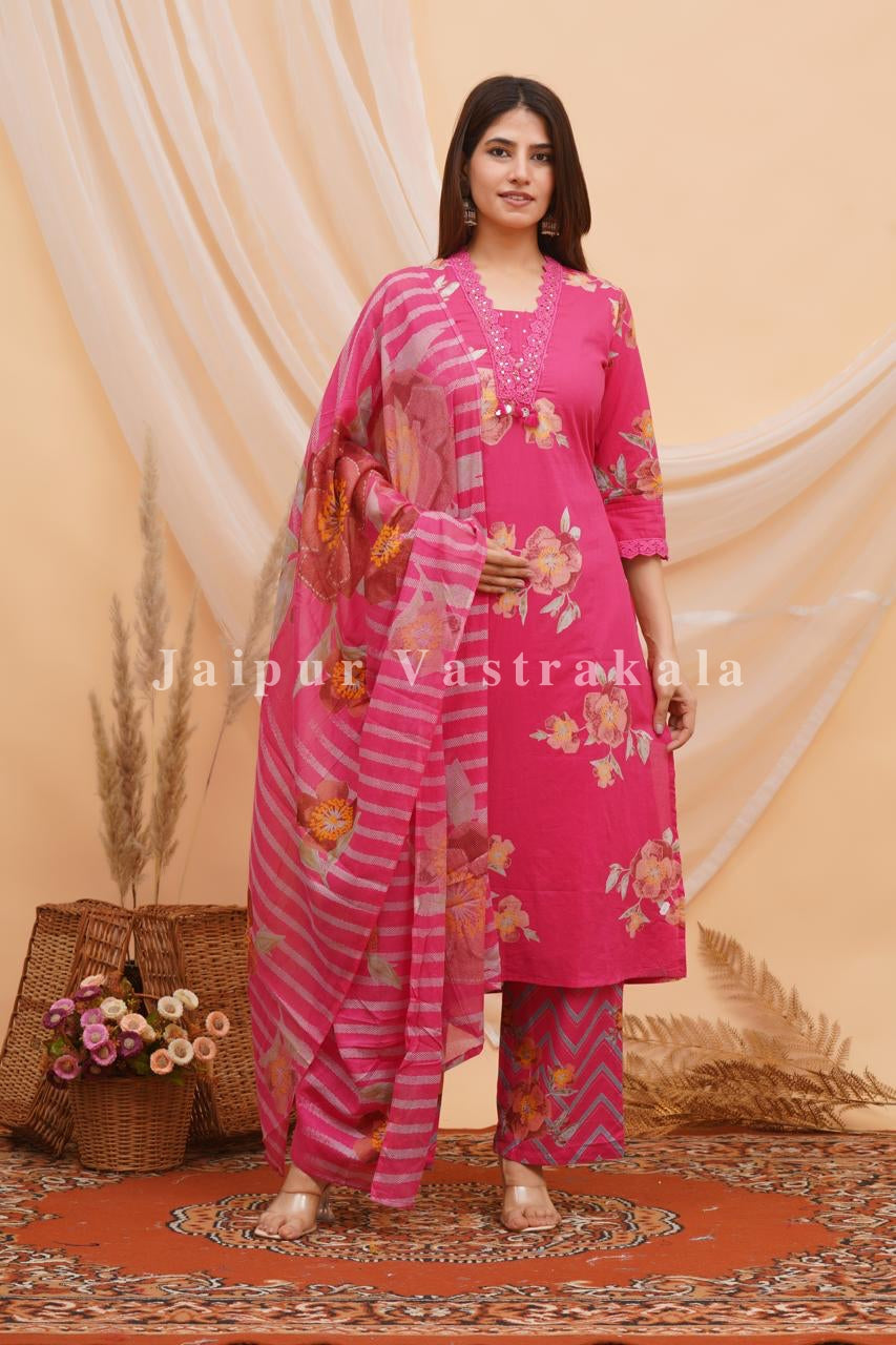 Pink Bahaar Cotton Dupatta Set