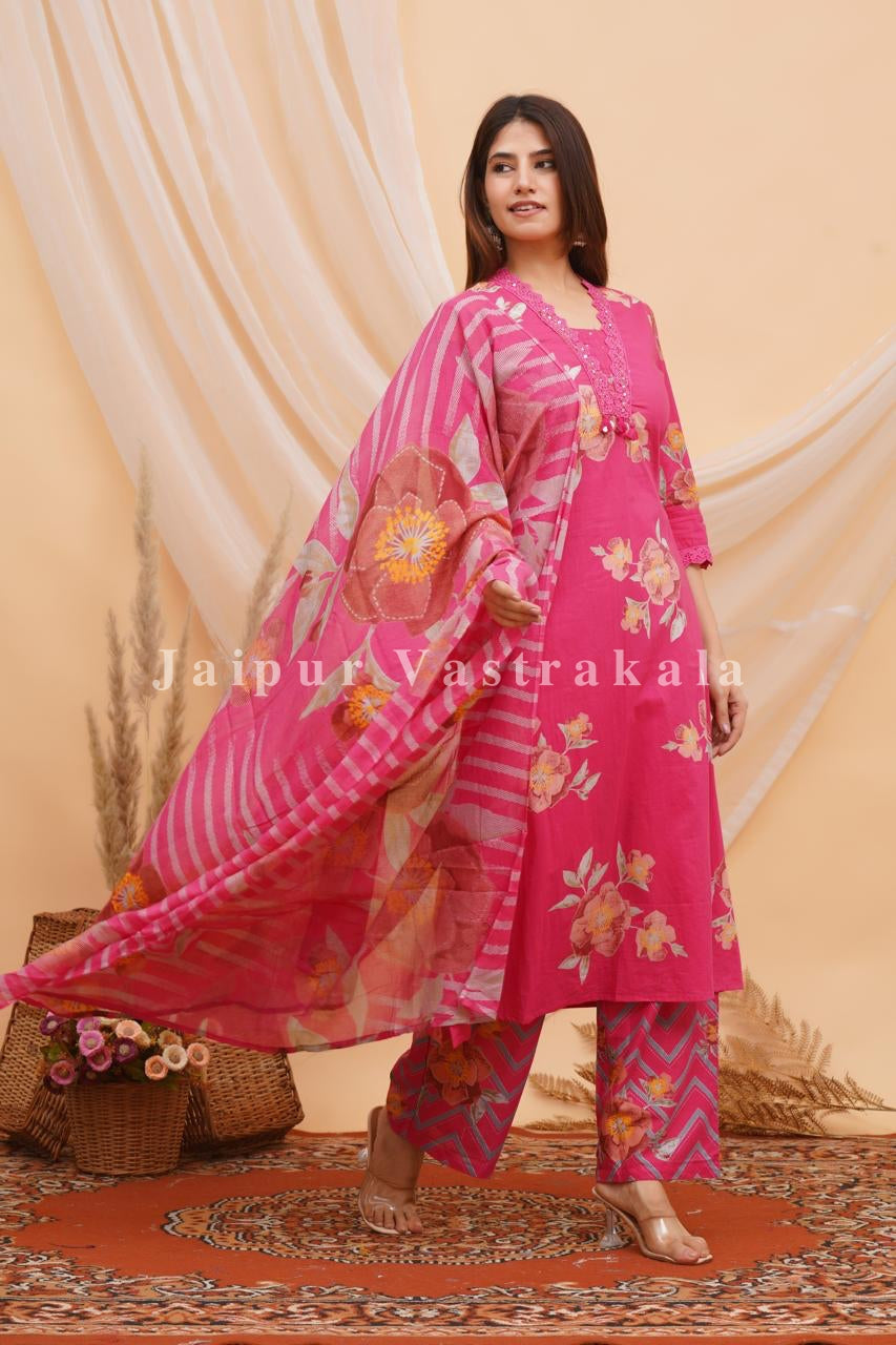 Pink Bahaar Cotton Dupatta Set