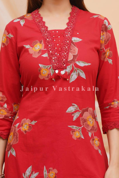 Red Bahaar Cotton Dupatta Set