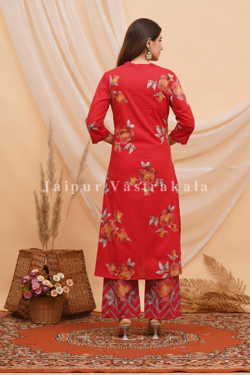 Red Bahaar Cotton Dupatta Set