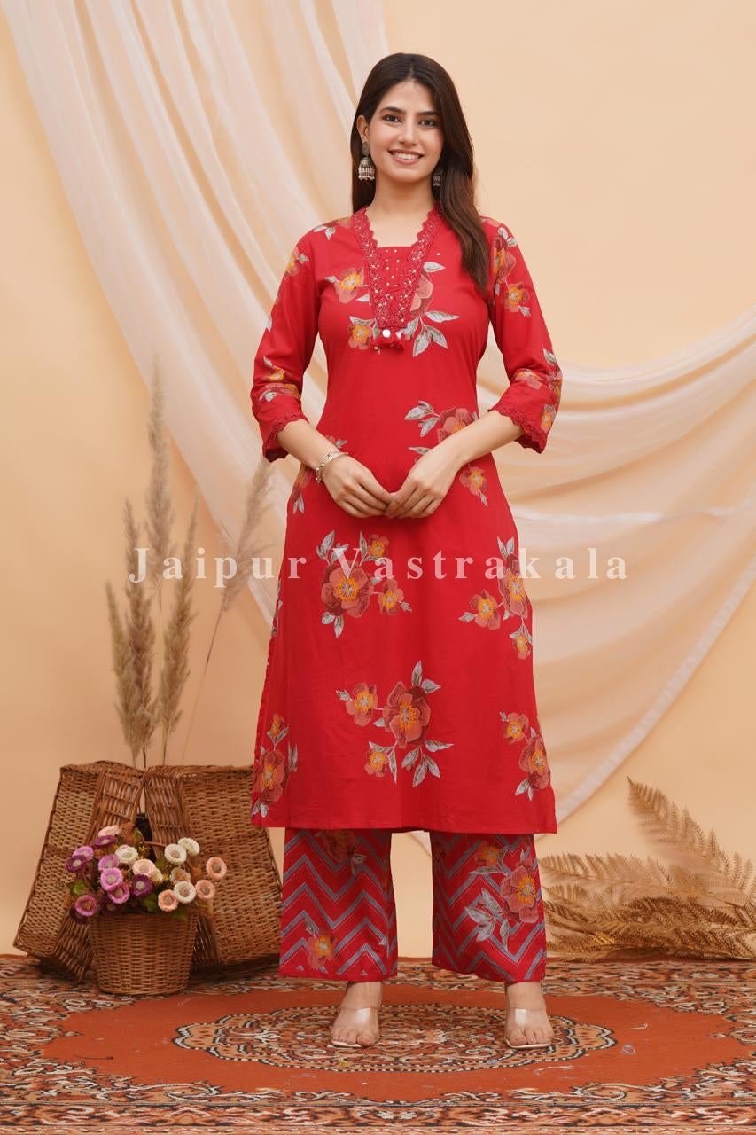 Red Bahaar Cotton Dupatta Set