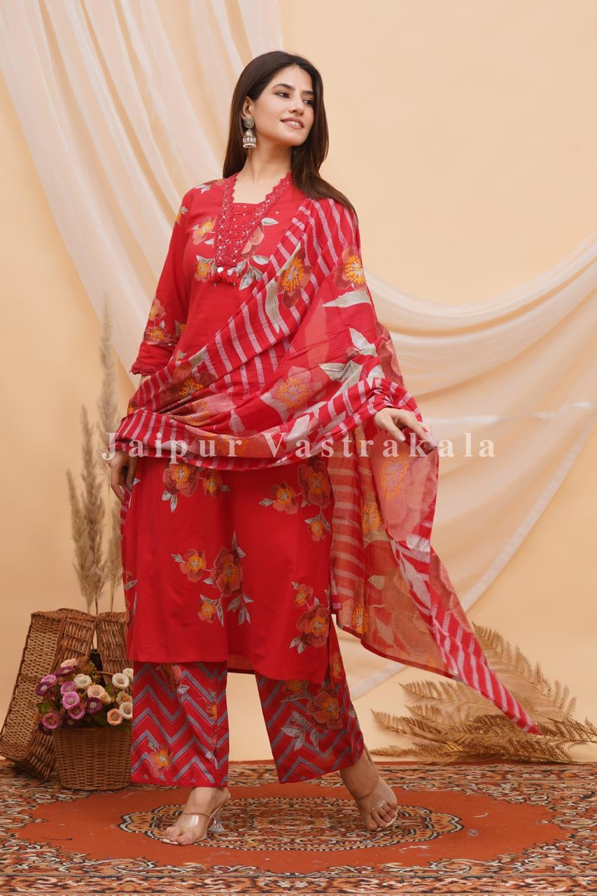 Red Bahaar Cotton Dupatta Set