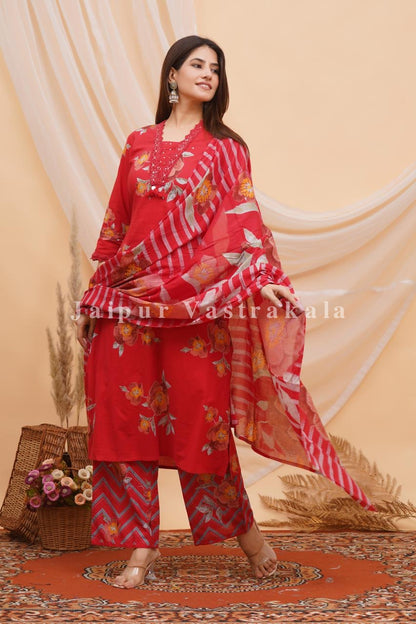 Red Bahaar Cotton Dupatta Set