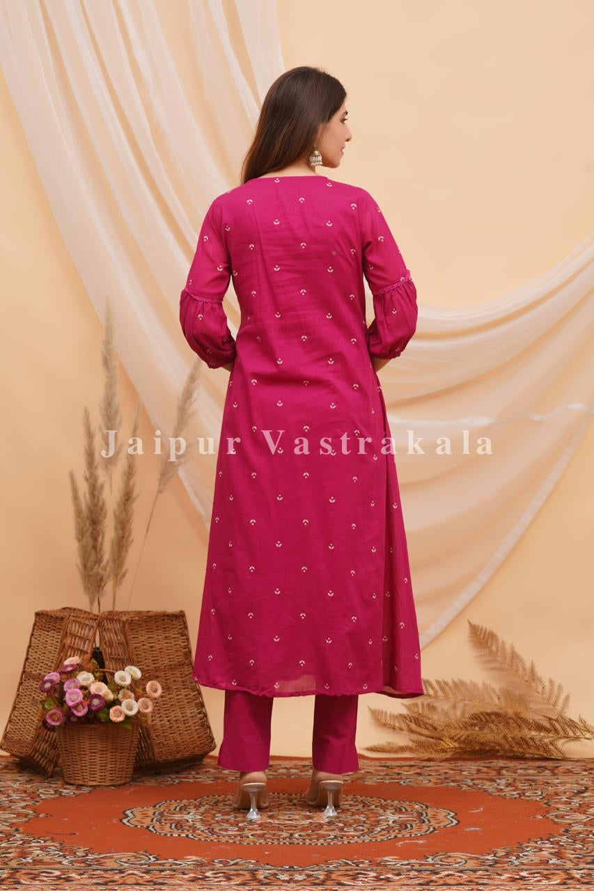 Pink Peacock Shimmer Embroidery Anarkali Suit