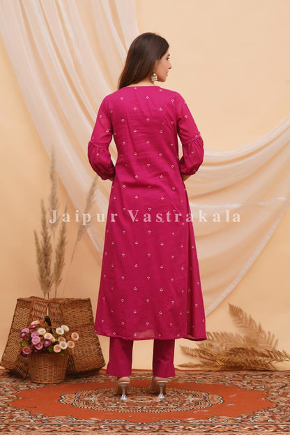 Pink Peacock Shimmer Embroidery Anarkali Suit