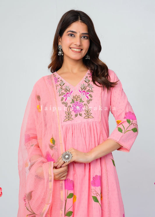 Peach Pink Canvas Cotton Anarkali Suit
