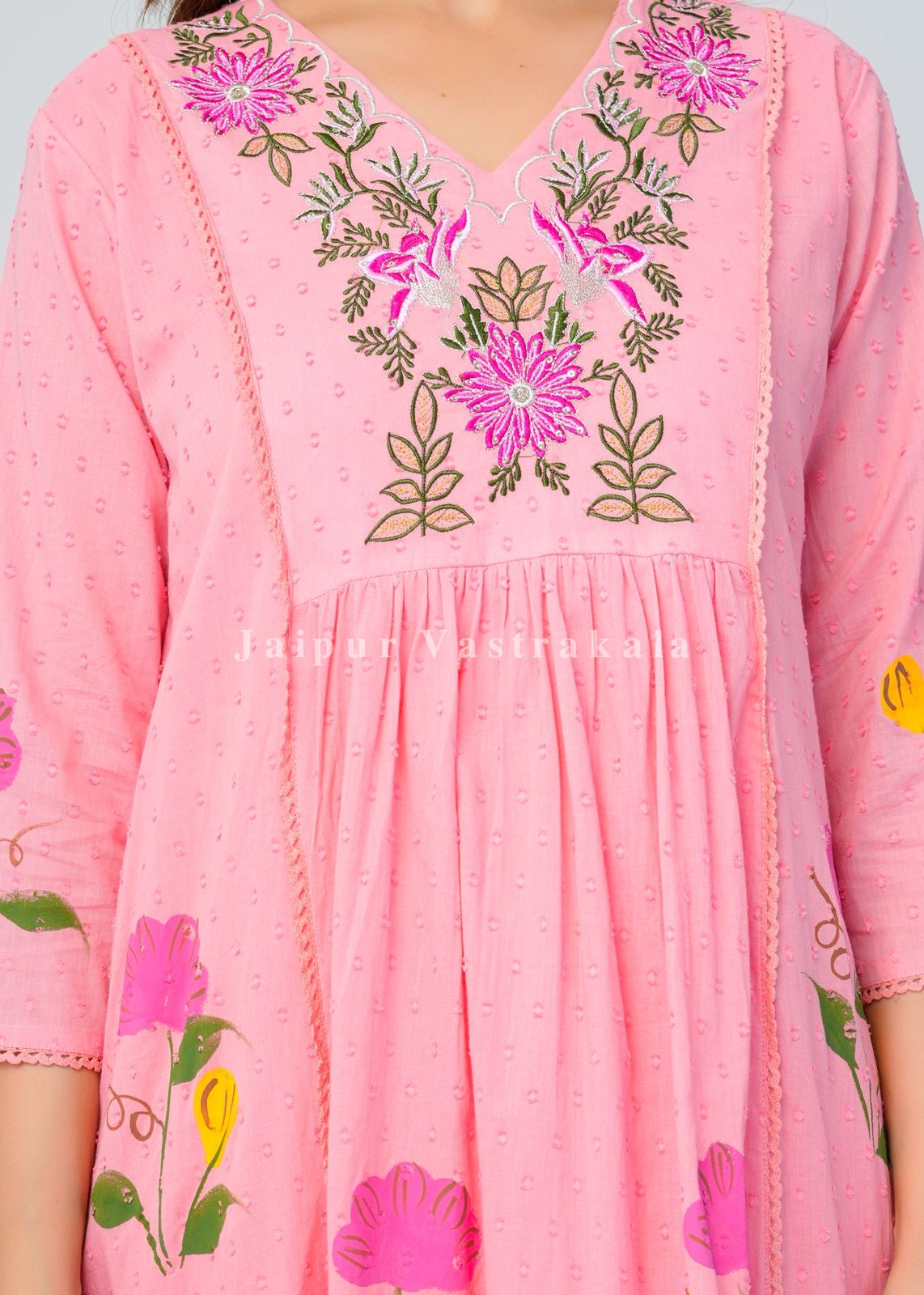 Peach Pink Canvas Cotton Anarkali Suit