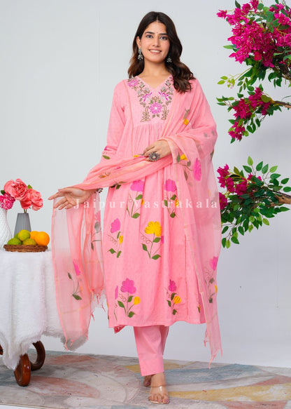 Peach Pink Canvas Cotton Anarkali Suit