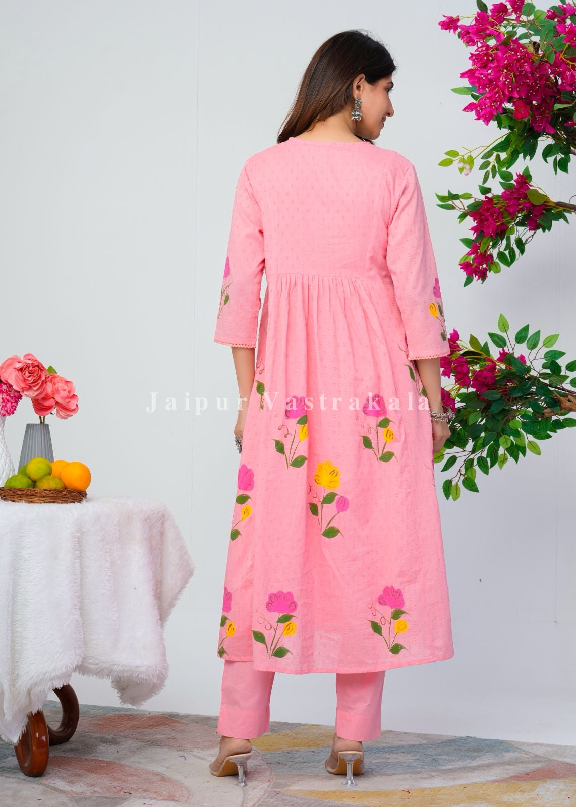 Peach Pink Canvas Cotton Anarkali Suit